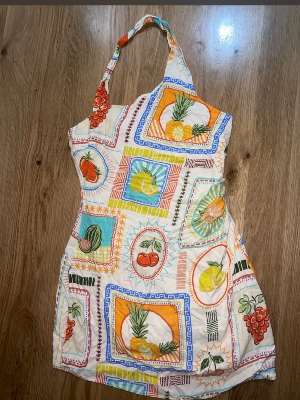 Seven Wonders vintage white Summer Fruit Print Halter Dress - Size M